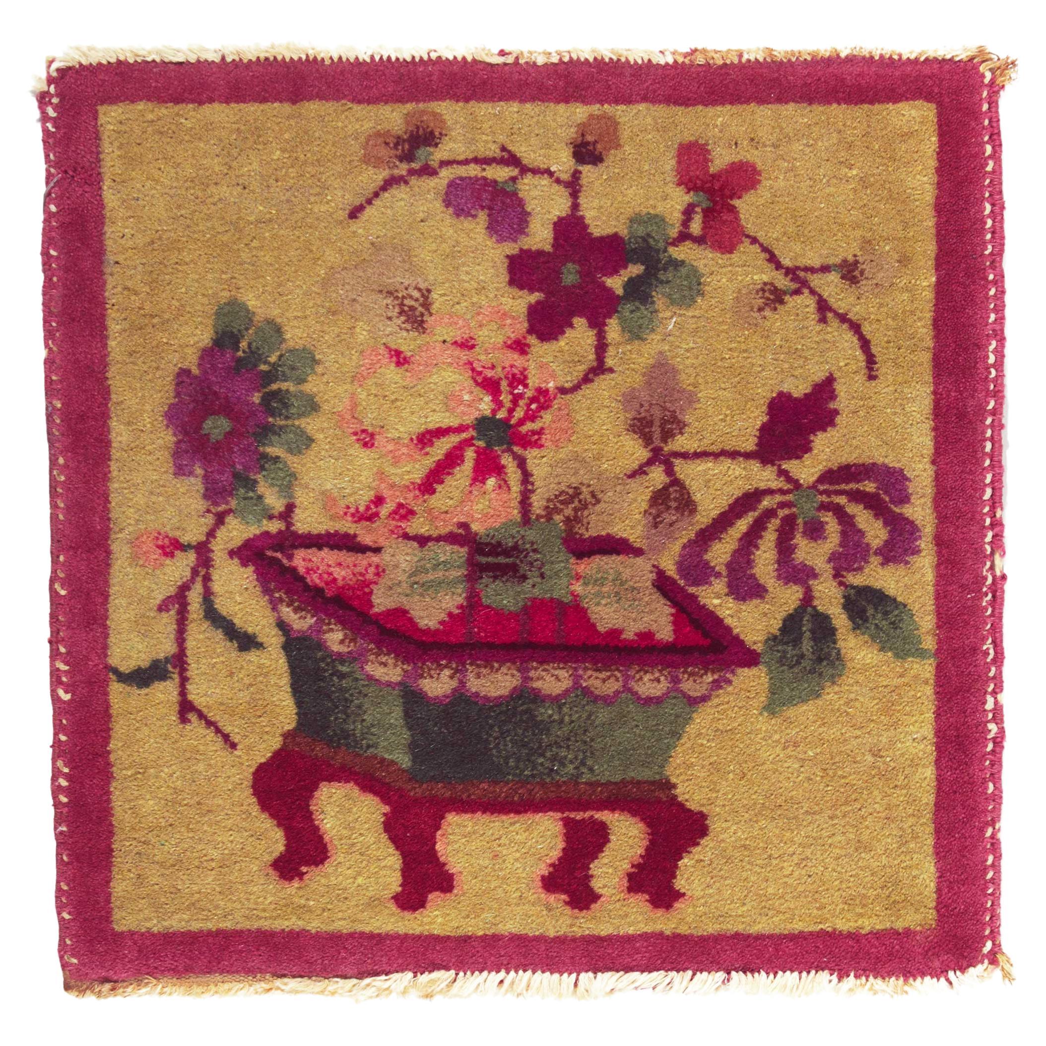 Antique Tibetan Meditation Mat, Chinese Art Deco Rug For Sale