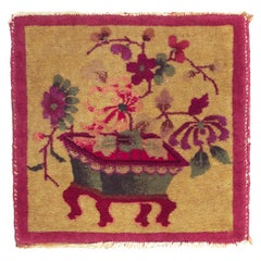 Antique Tibetan Meditation Mat, Chinese Art Deco Rug