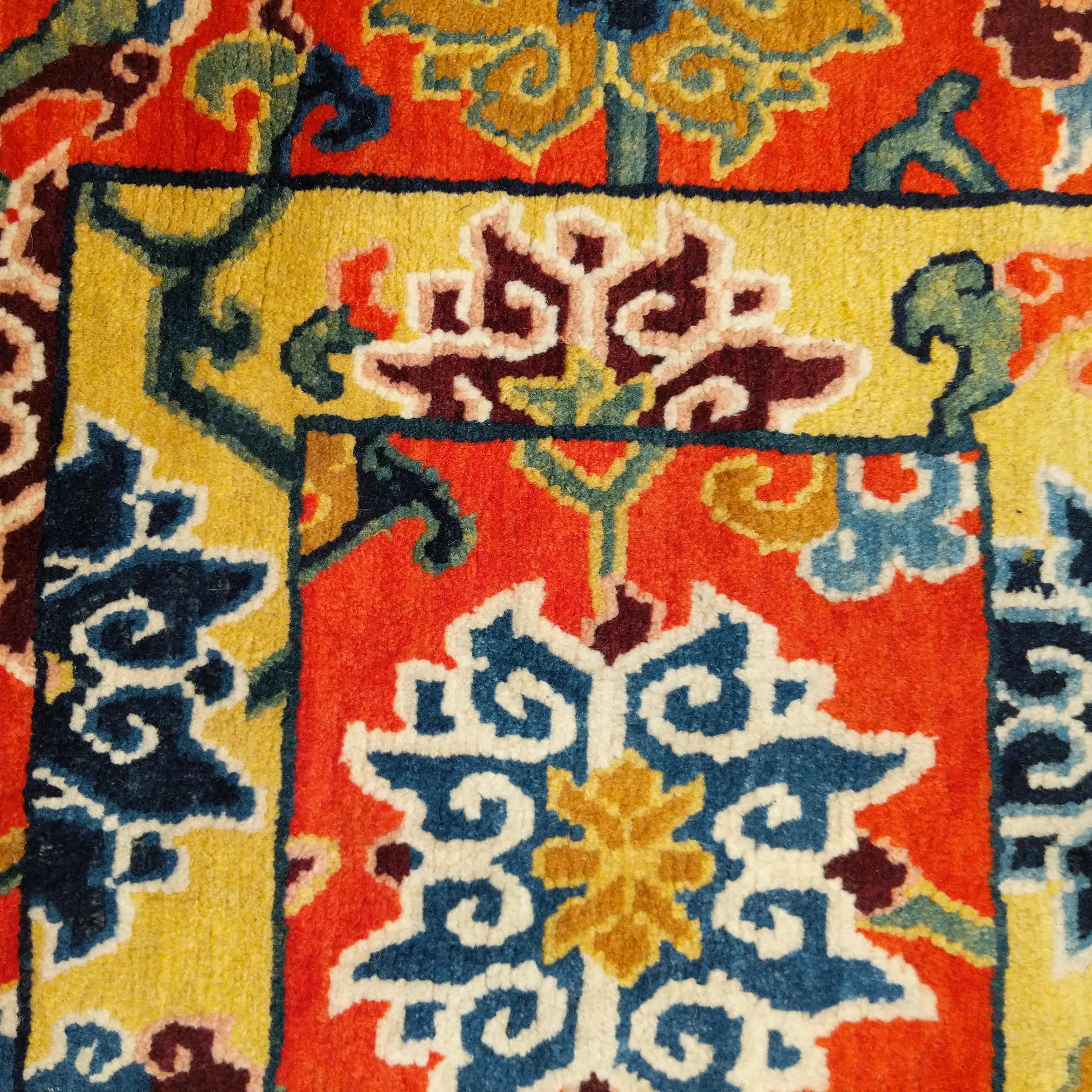 Hand-Knotted Antique Tibetan Meditation Rug for a High Lama