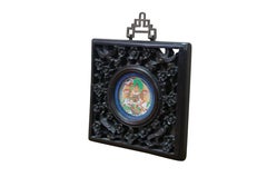 Antique Tibetan Namtose Buddhist Deity of Wealth Rosewood Wall Plaque 10"
