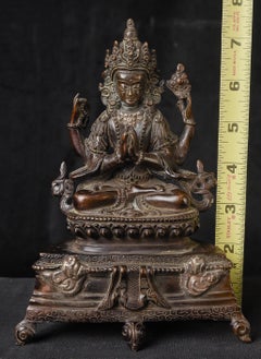 Antique Tibetan or Chinese Tibetan Solid Cast Bronze Bodhisattva