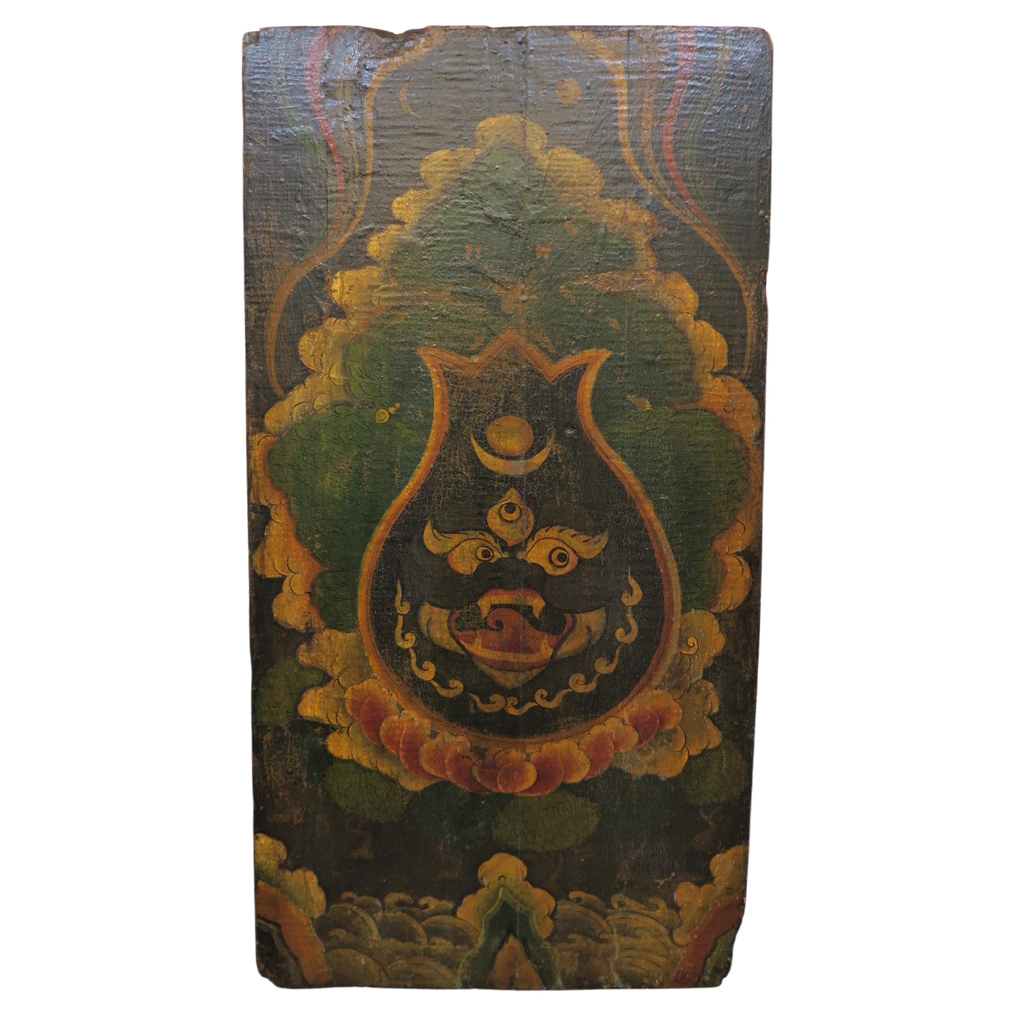 Antique Tibetan Painted Door For Sale