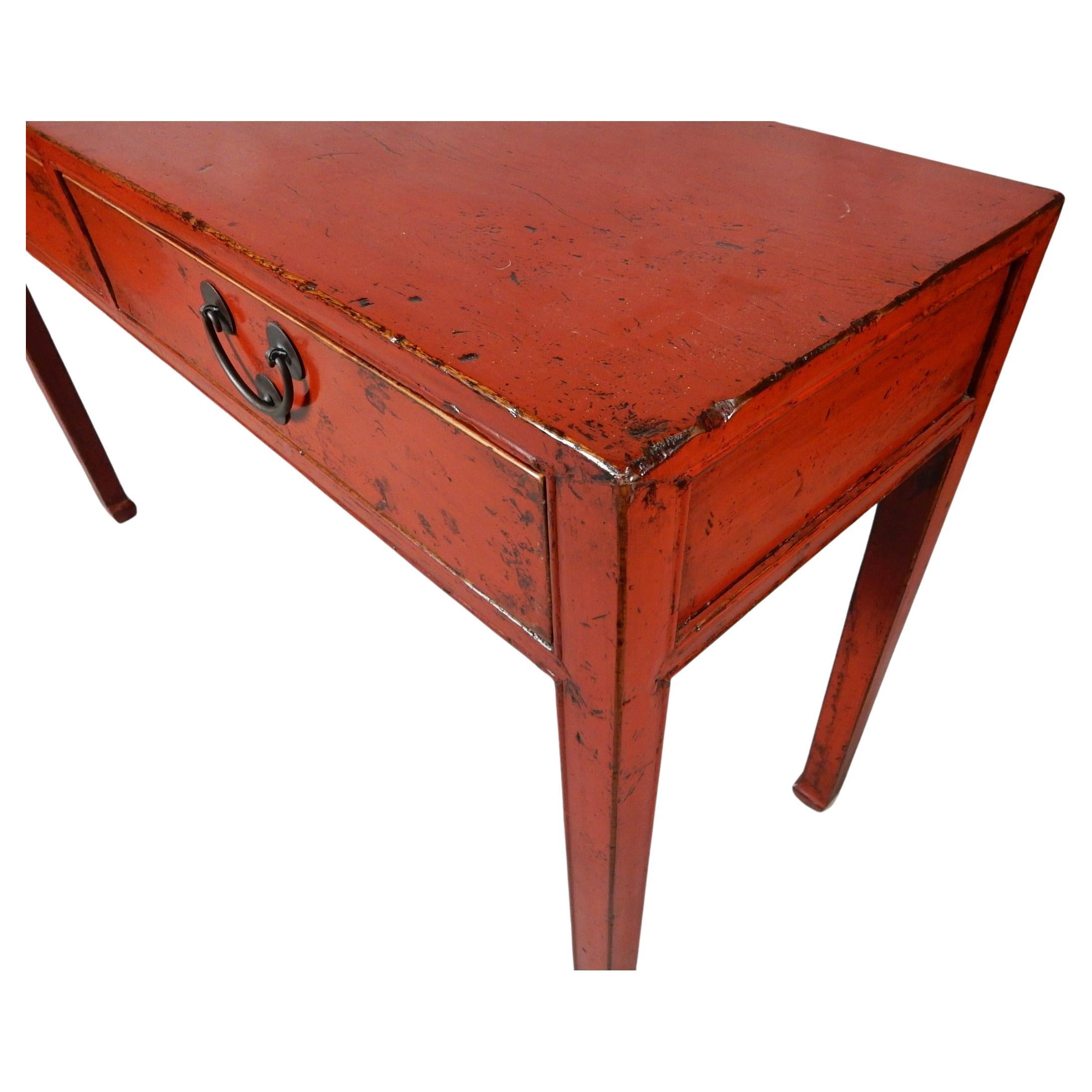 Antique Tibetan Red Lacquer 2 Drawer Console Desk Table 1
