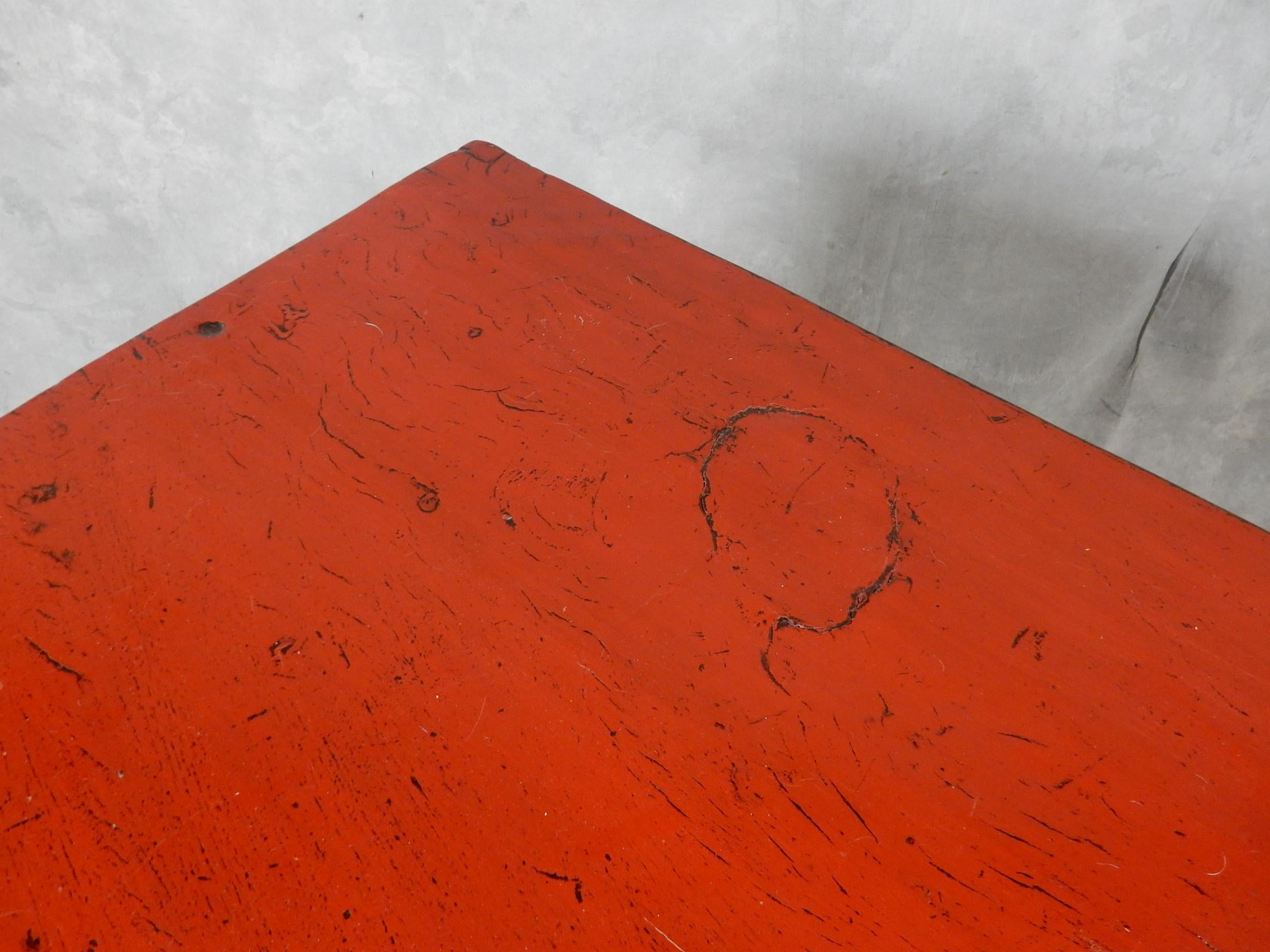 Antique Tibetan Red Lacquer 2 Drawer Console Desk Table 2