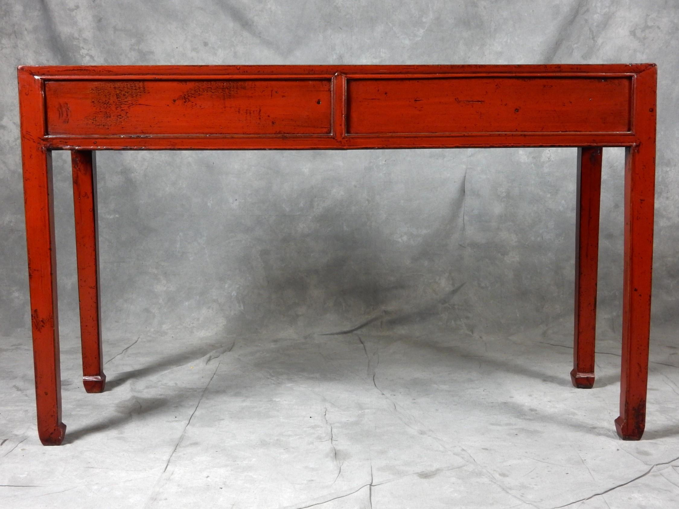 Antique Tibetan Red Lacquer 2 Drawer Console Desk Table 3