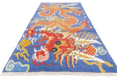 Antique Tibetan Rug, Hand-Knotted Wool, Dragon Design, Early 20th Century