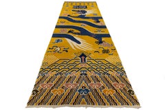 Antique Tibetan Runner – Imperial Yellow Wool with Dragon & Auspicious Symbols