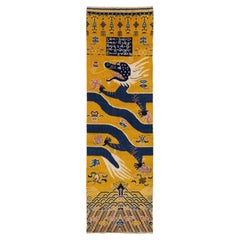 Antique Tibetan Runner – Imperial Yellow Wool with Dragon & Auspicious Symbols