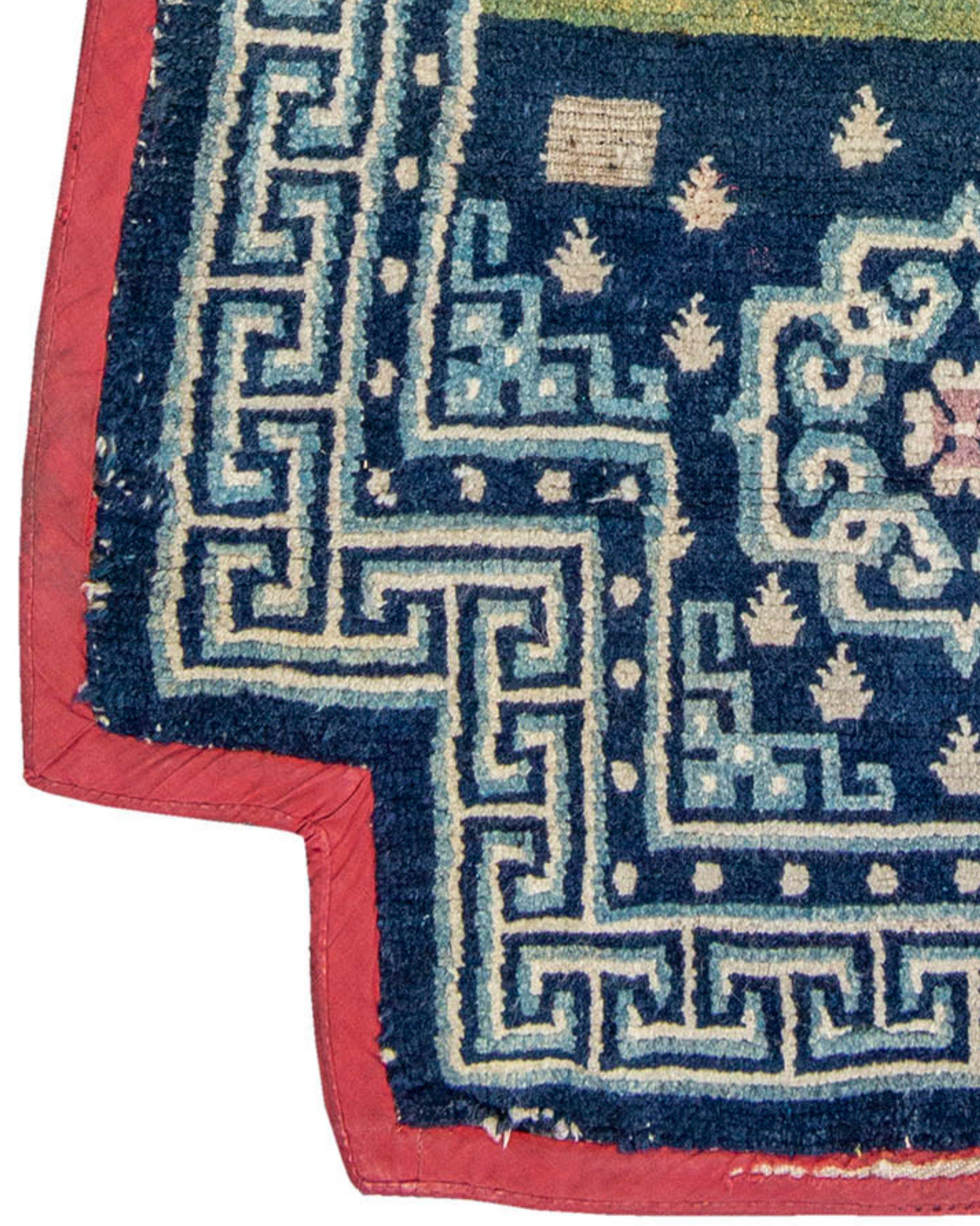 Hand-Knotted Antique Tibetan Saddle Rug, Late 19th Century For Sale