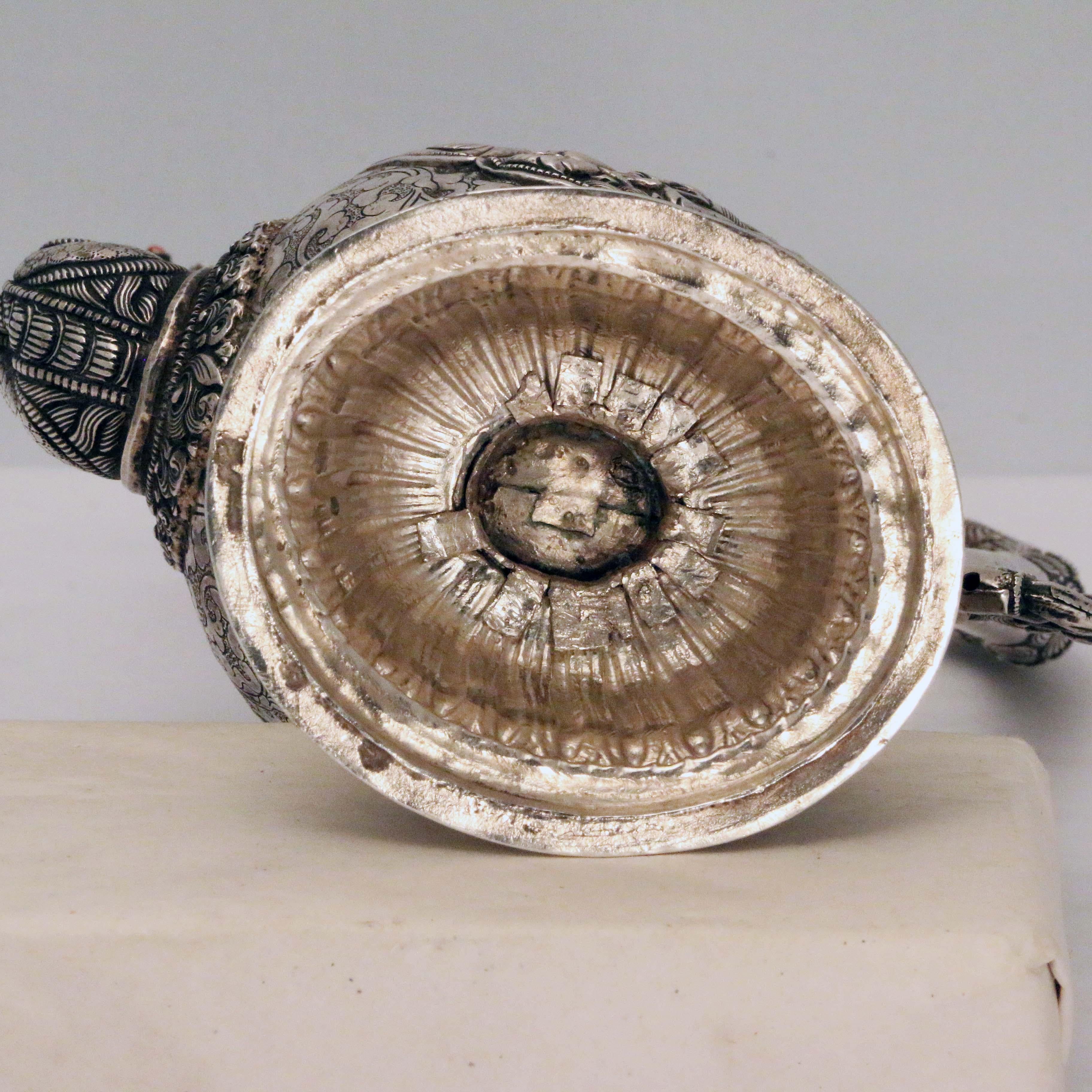 19th Century Antique Tibetan Silver Ceremonial Ewer For Sale