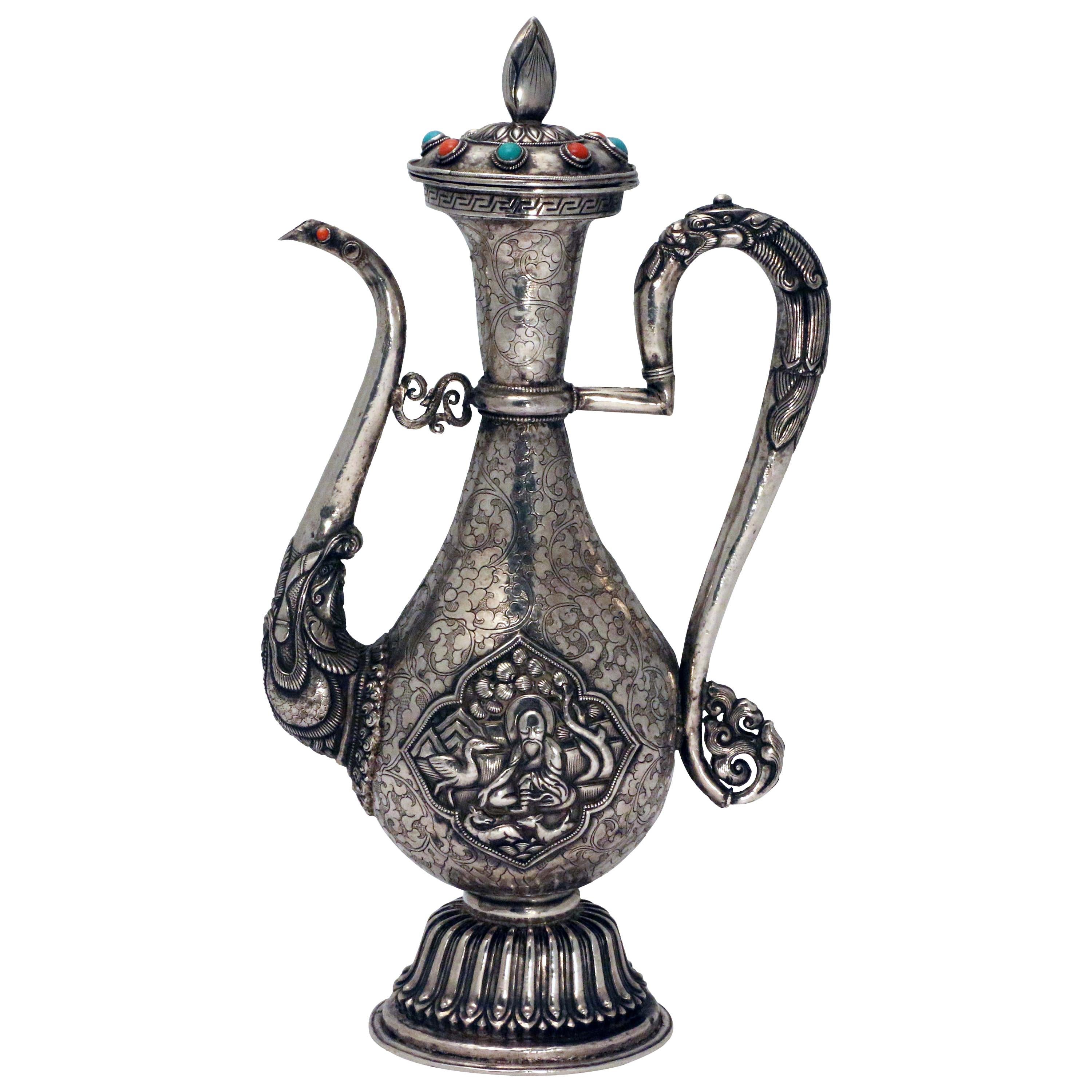 Antique Tibetan Silver Ceremonial Ewer For Sale at 1stDibs | silver ewer,  antique ewer, water ewer