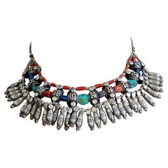 Antique Coral Turquoise Lapis Lazuli Collar Neckalce