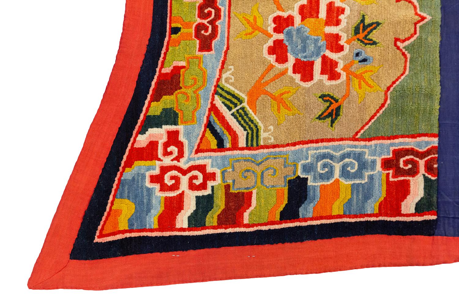 Other Antique Tibetan Special Field Multicolor Wool Rug, ca. 1920 For Sale