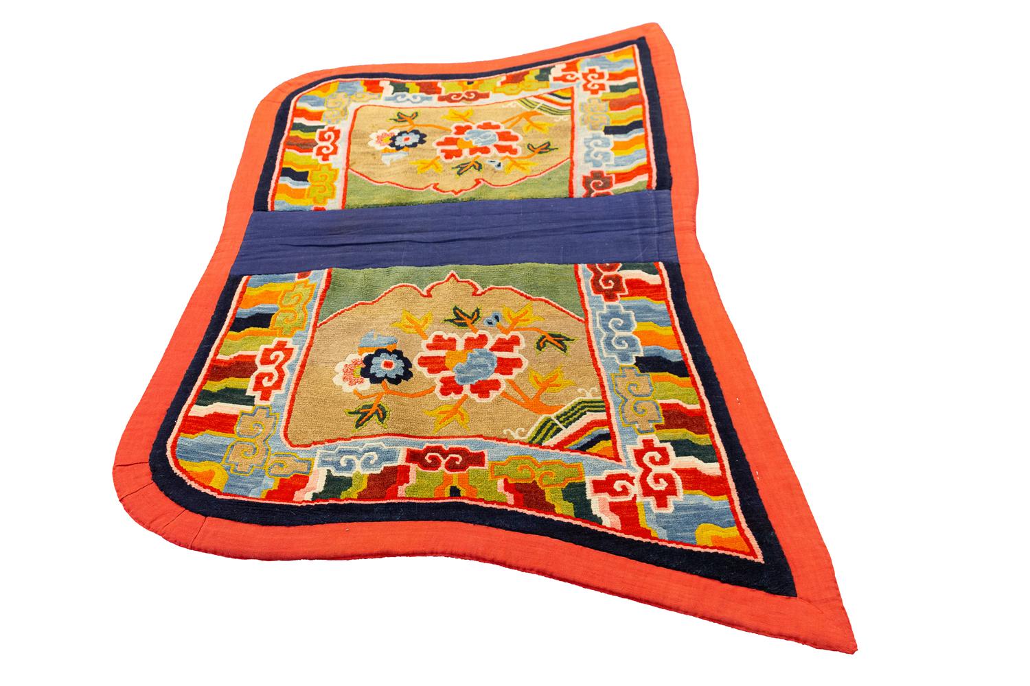 20th Century Antique Tibetan Special Field Multicolor Wool Rug, ca. 1920 For Sale
