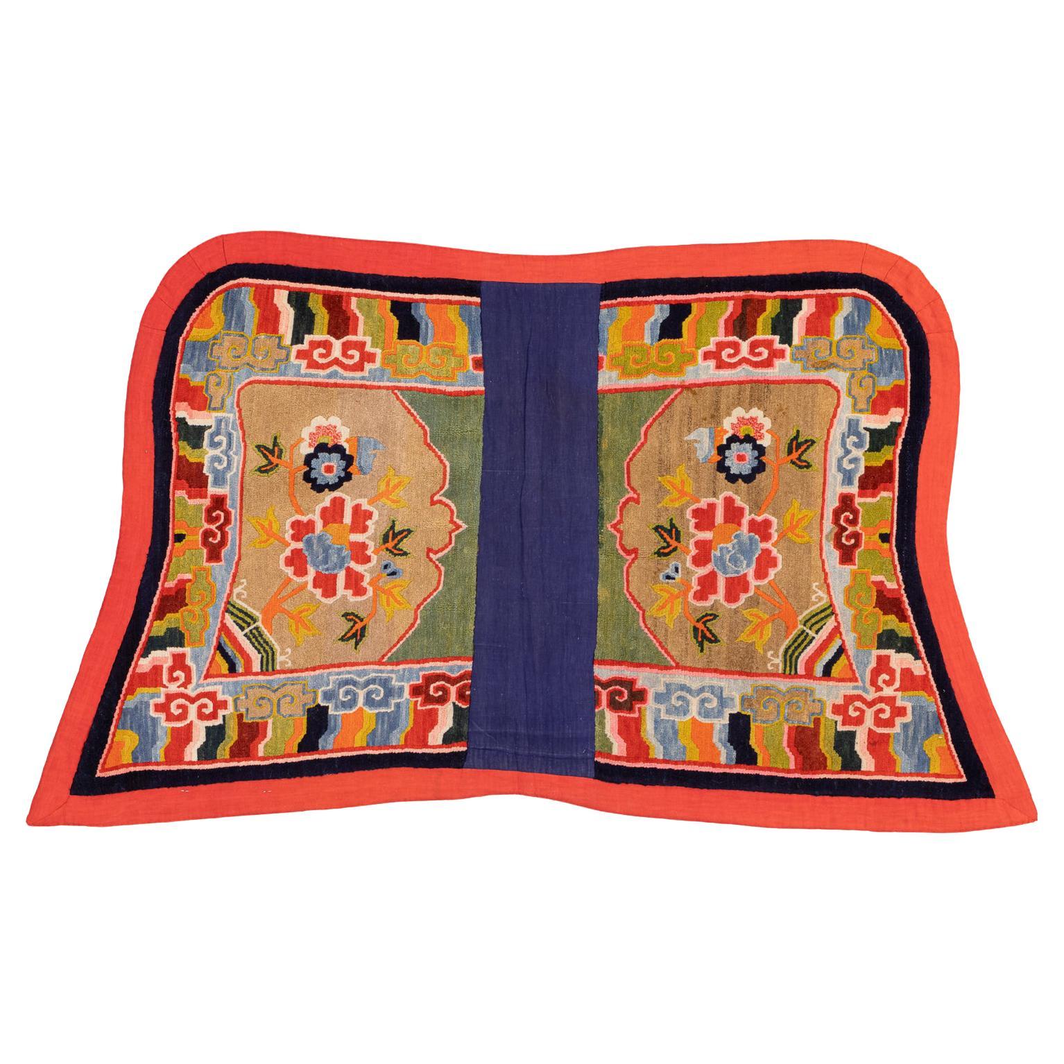 Antique Tibetan Special Field Multicolor Wool Rug, ca. 1920 For Sale
