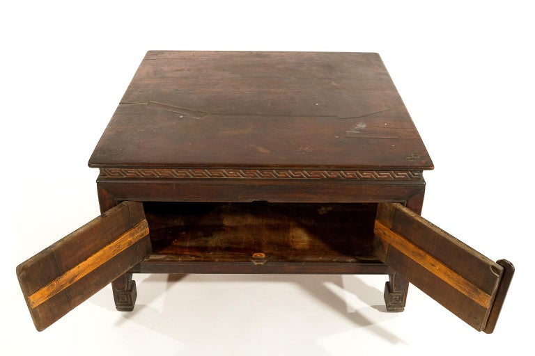 Antique Tibetan Square Tea or Coffee Table with Storage at 1stDibs