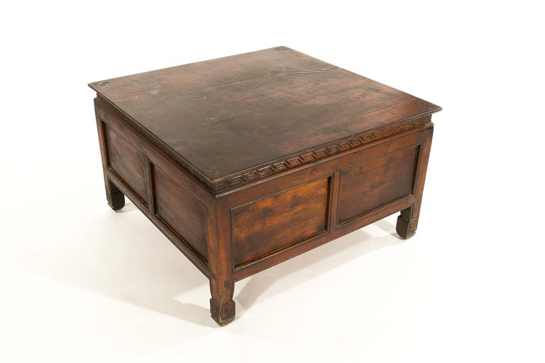 Antique Tibetan Square Tea or Coffee Table with Storage at 1stDibs