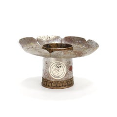 Antique Tibetan Steel Buddhist Cup Stand with Inlaid Gold