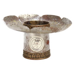 Antique Tibetan Steel Buddhist Cup Stand with Inlaid Gold