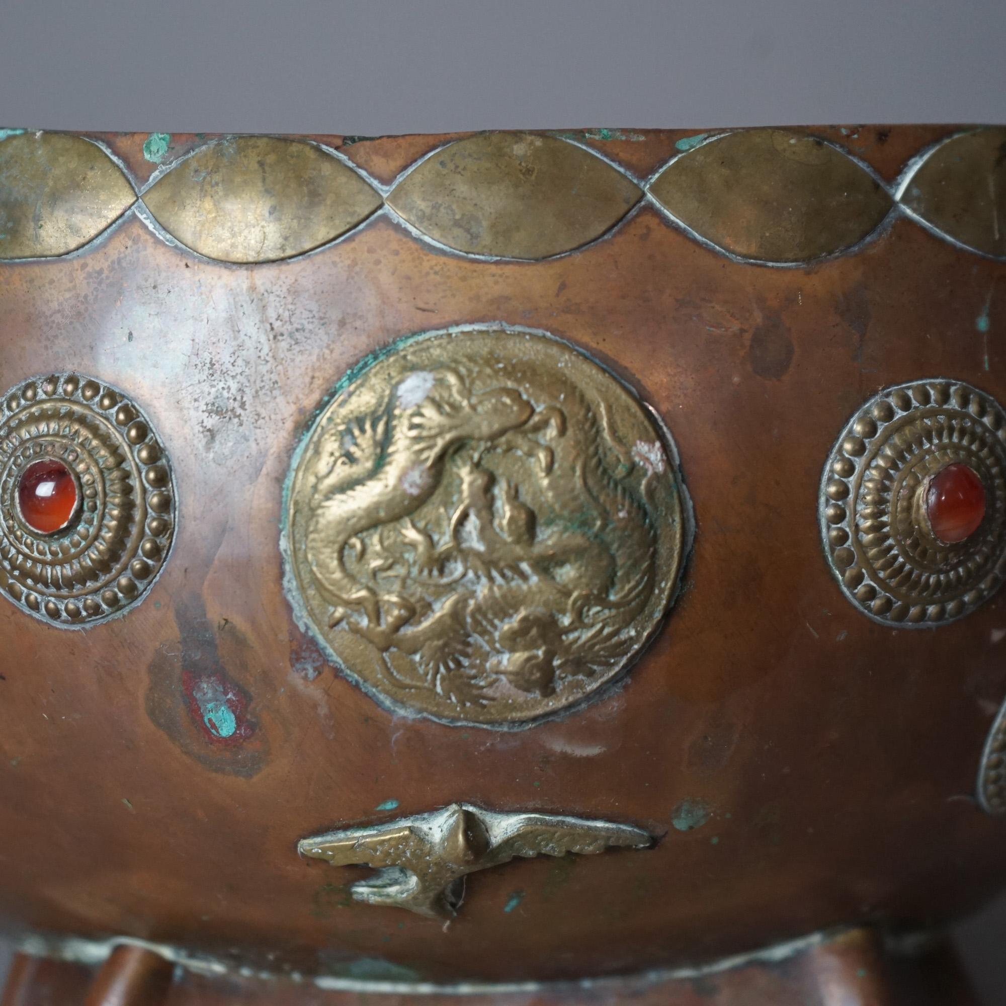 Antique Tibetan Style Jeweled Mixed Metal Copper & Brass Ceremonial Bowl, 19thC 2