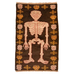 Antique Tibetan Tantric Skeleton Rug