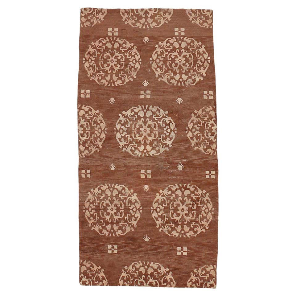 Antique Ochre Tibetan Lotus Flower Design Rug at 1stDibs