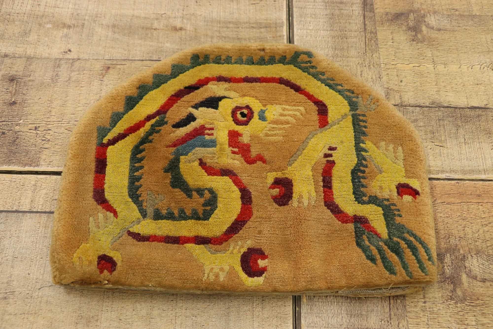 Hand-Knotted Antique Tibetan Tea Cozy with Dragon Design For Sale