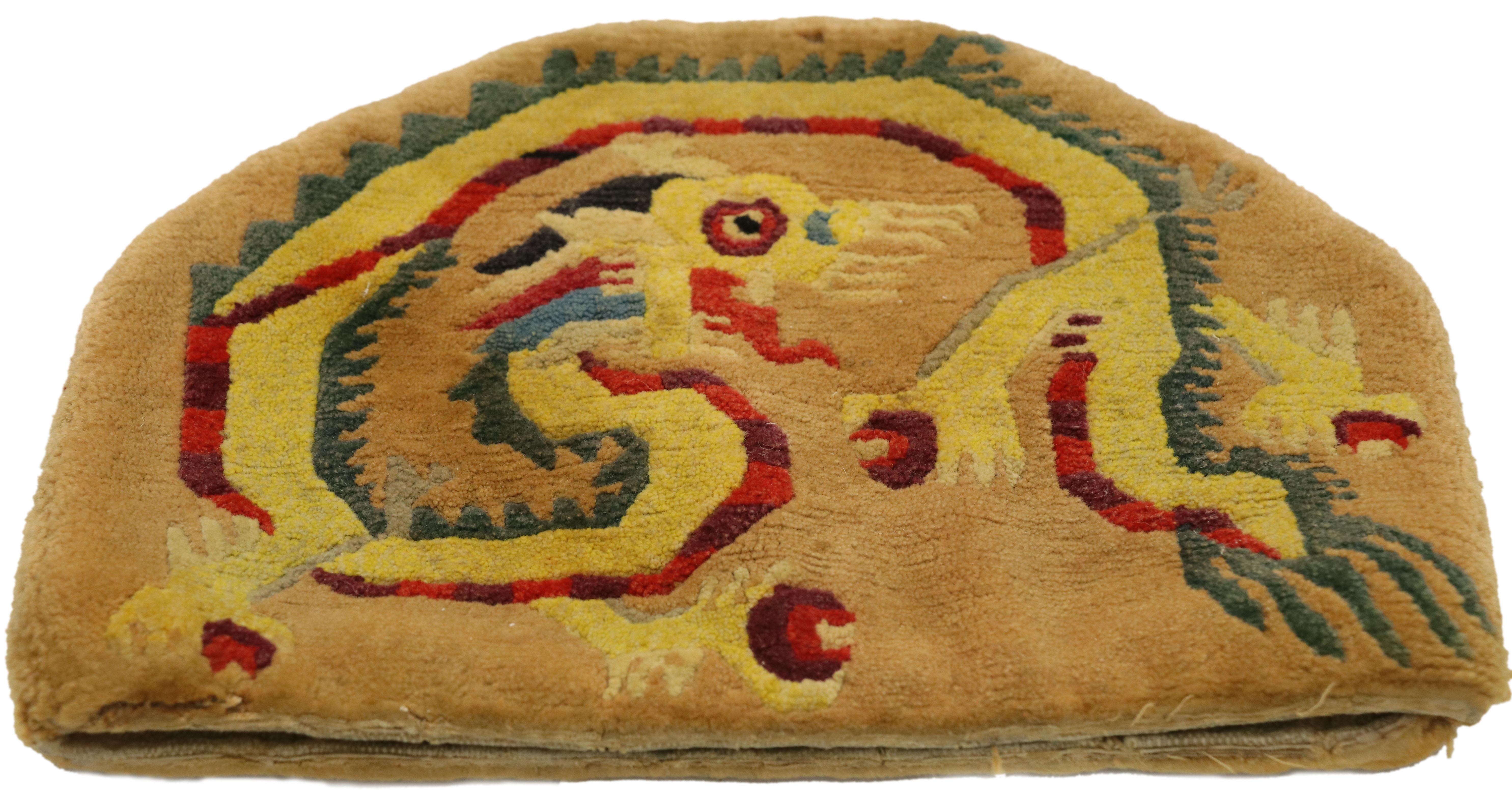 Wool Late 19th Century Imperial Guardian: Antique Tibetan Dragon Tea Cozy Masterpiece For Sale