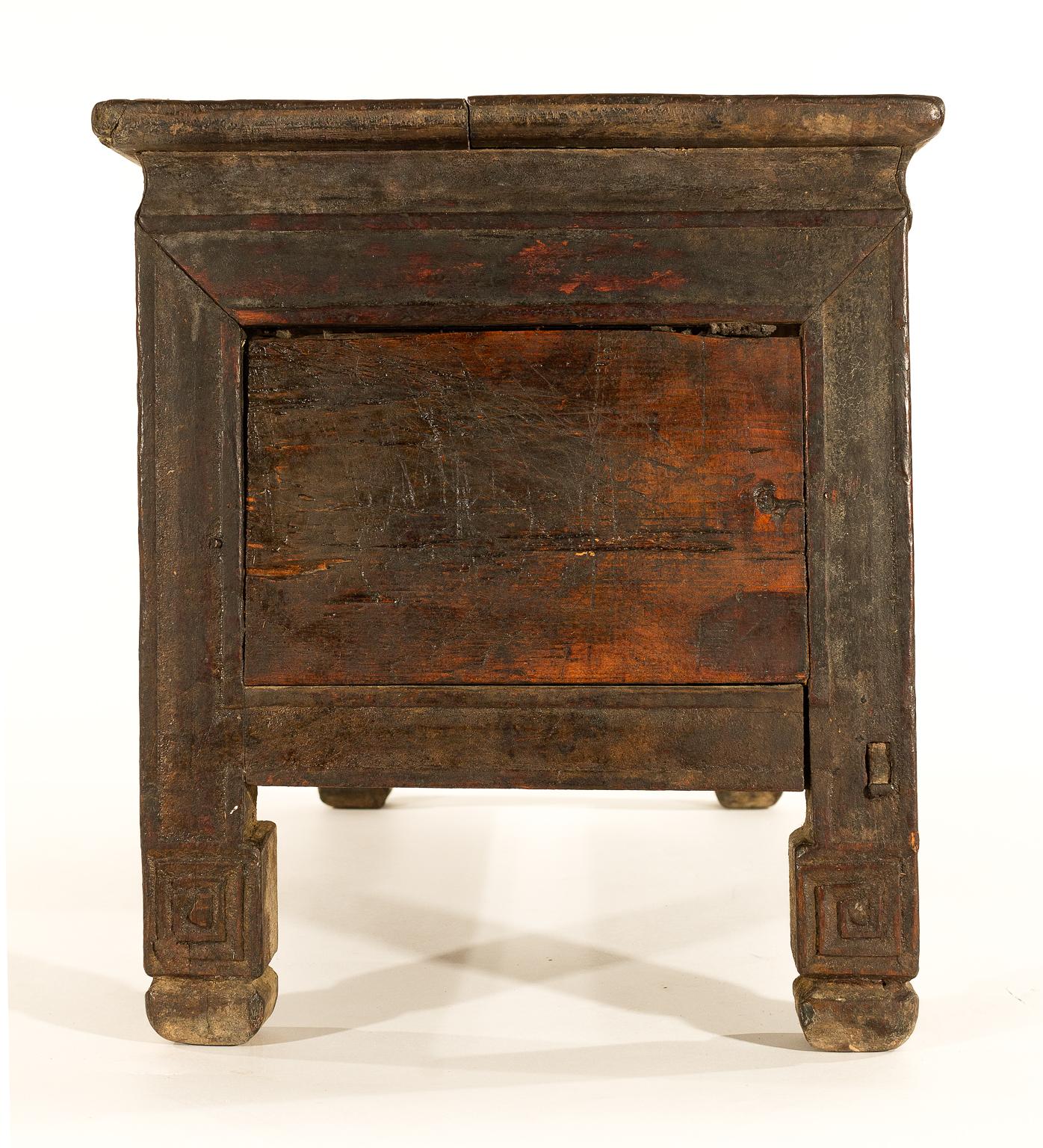 Hand-Crafted Antique Tibetan Wooden Tea Table, Storage Box or Chest For Sale