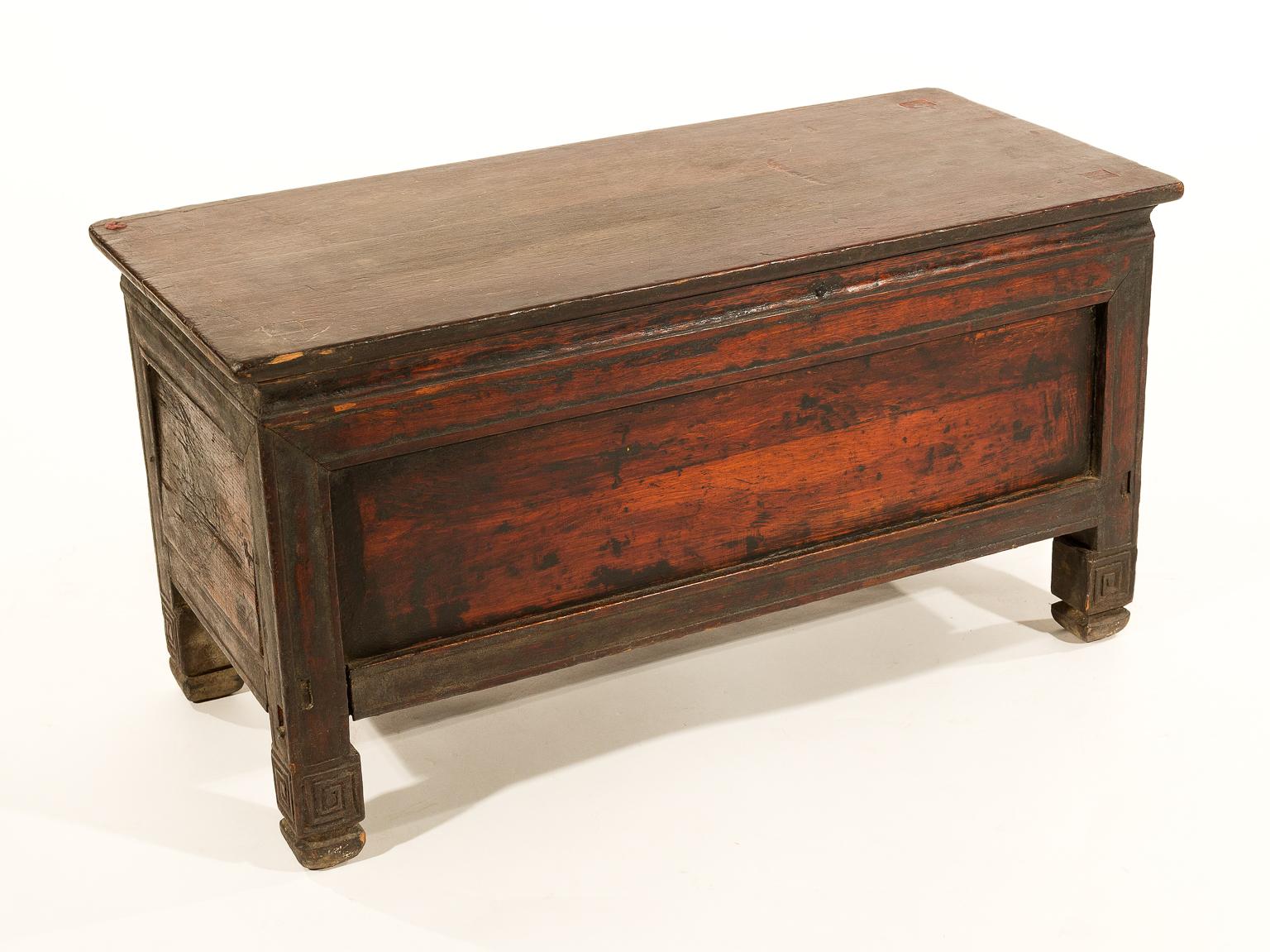 Antique Tibetan Wooden Tea Table, Storage Box or Chest In Good Condition For Sale In New York, NY