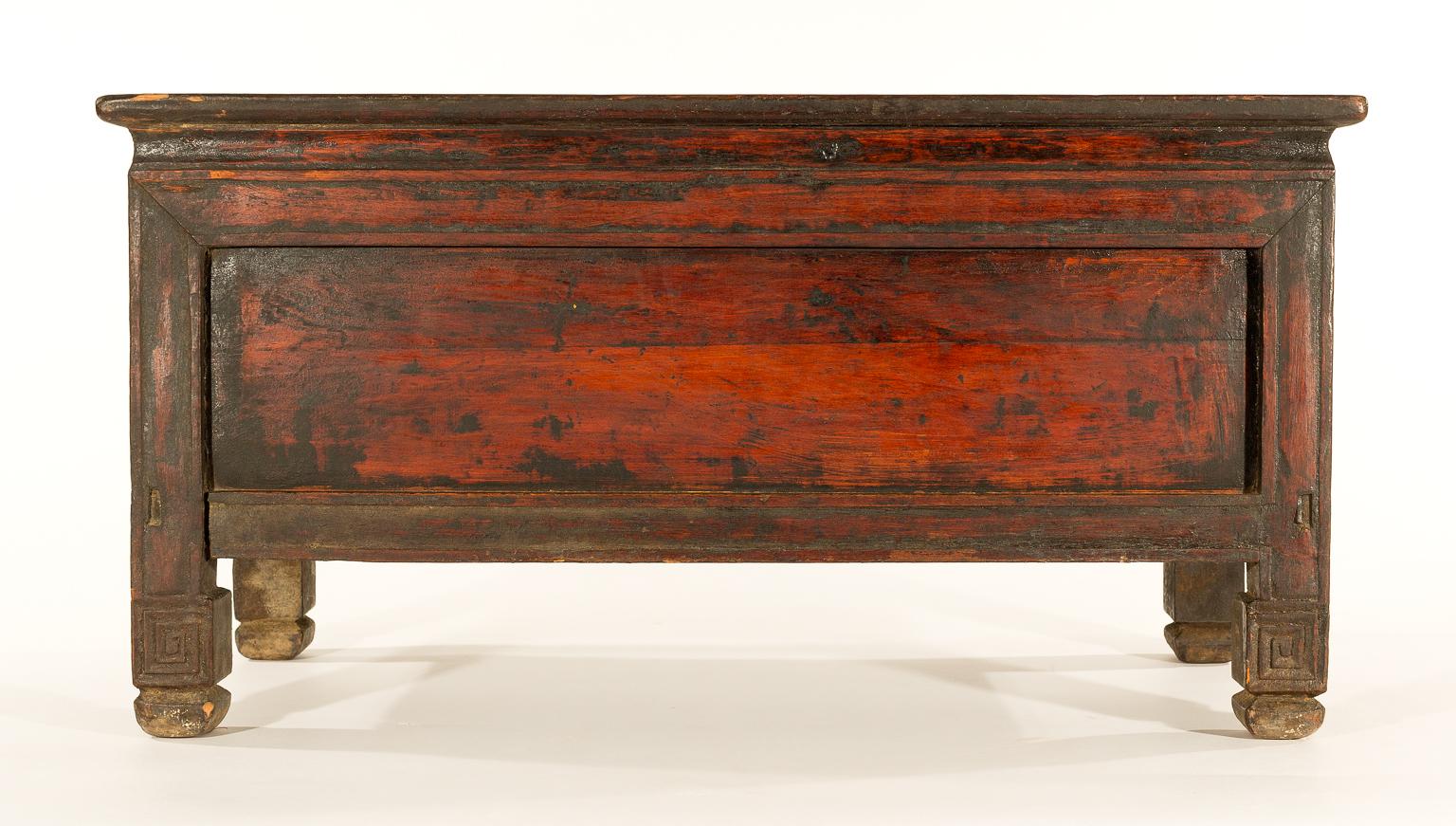 19th Century Antique Tibetan Wooden Tea Table, Storage Box or Chest For Sale