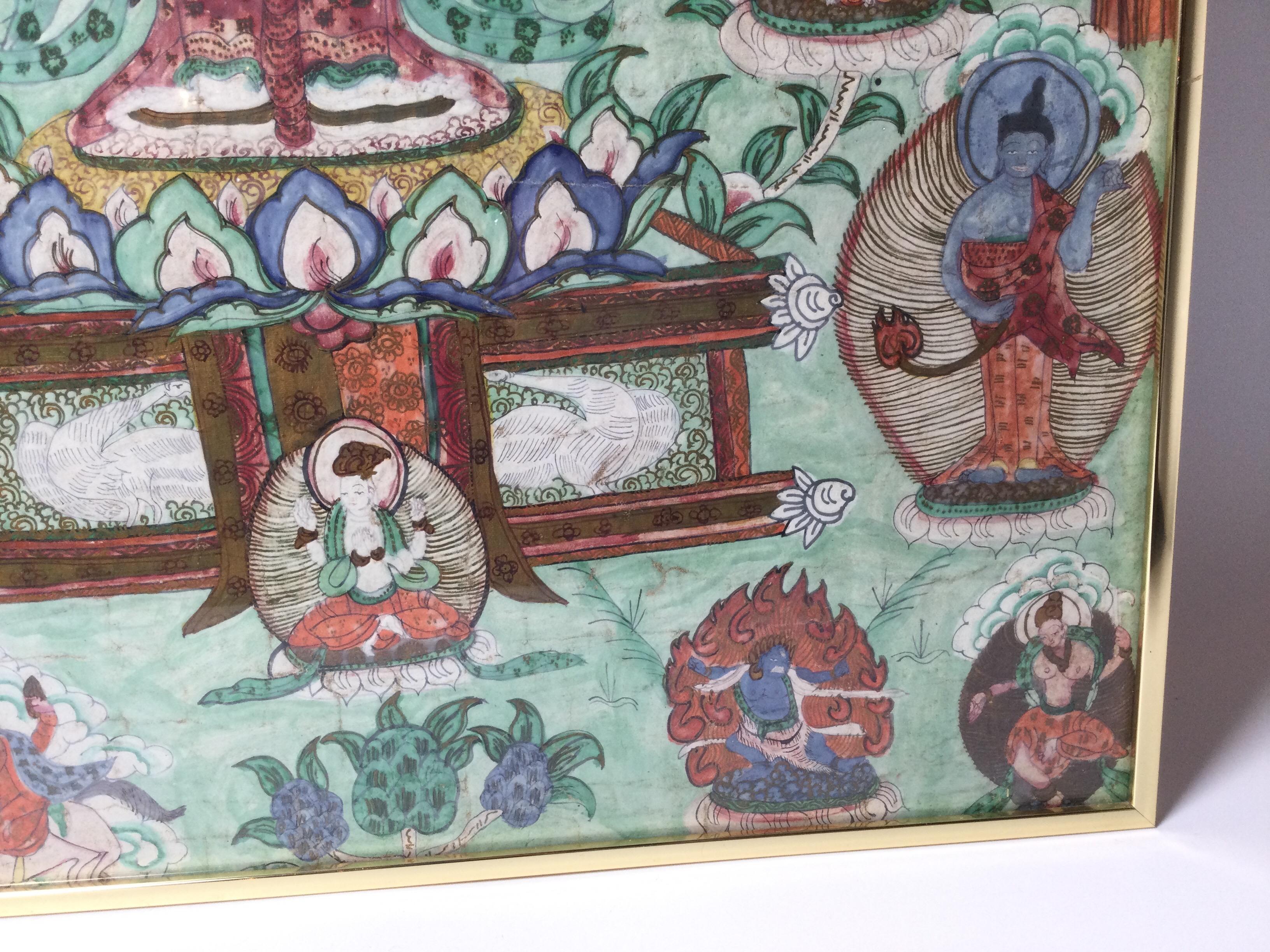 Hand-Painted Antique Tibetan Thangka of a Deity For Sale