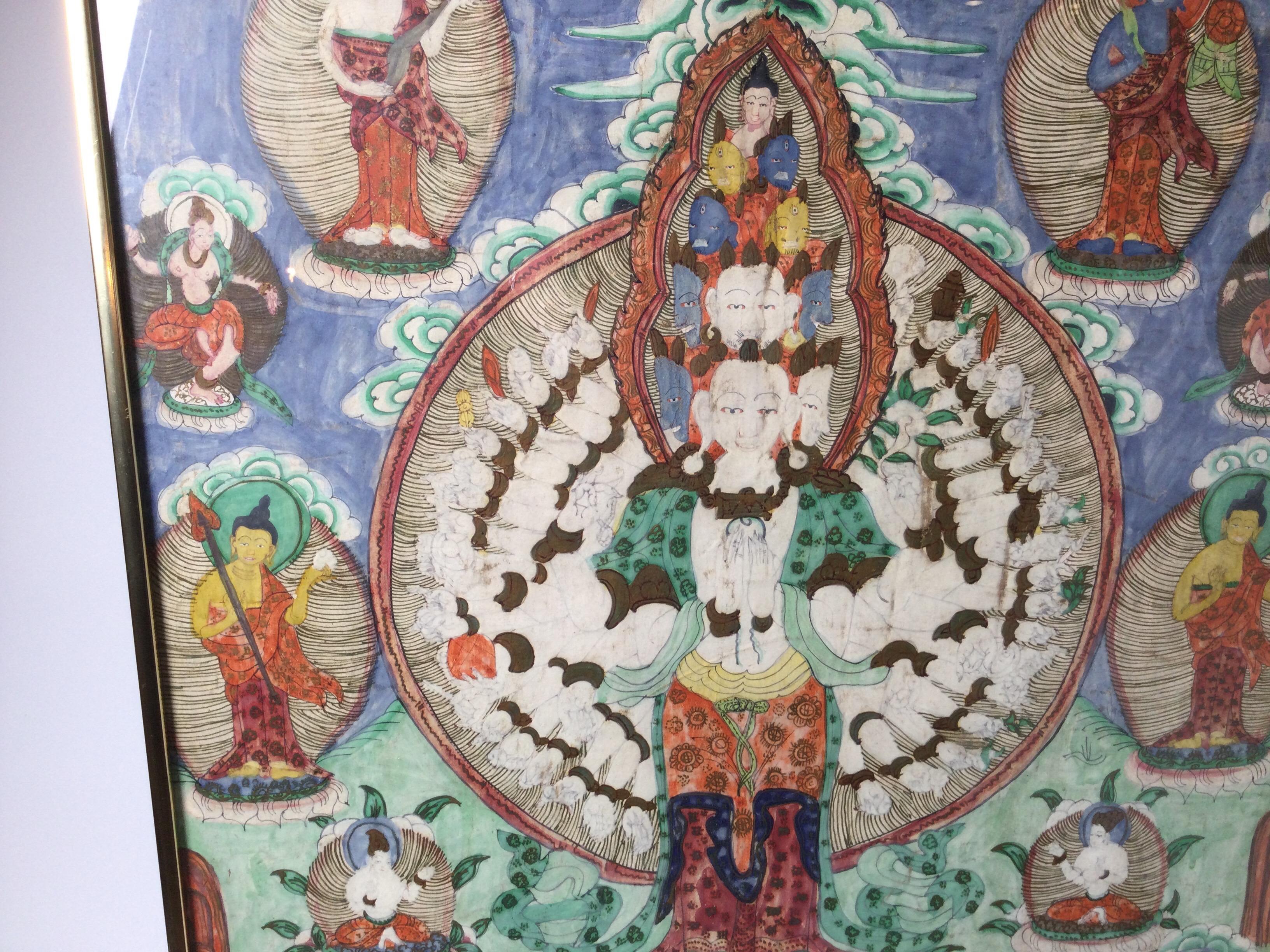 Antique Tibetan Thangka of a Deity In Good Condition For Sale In Lambertville, NJ