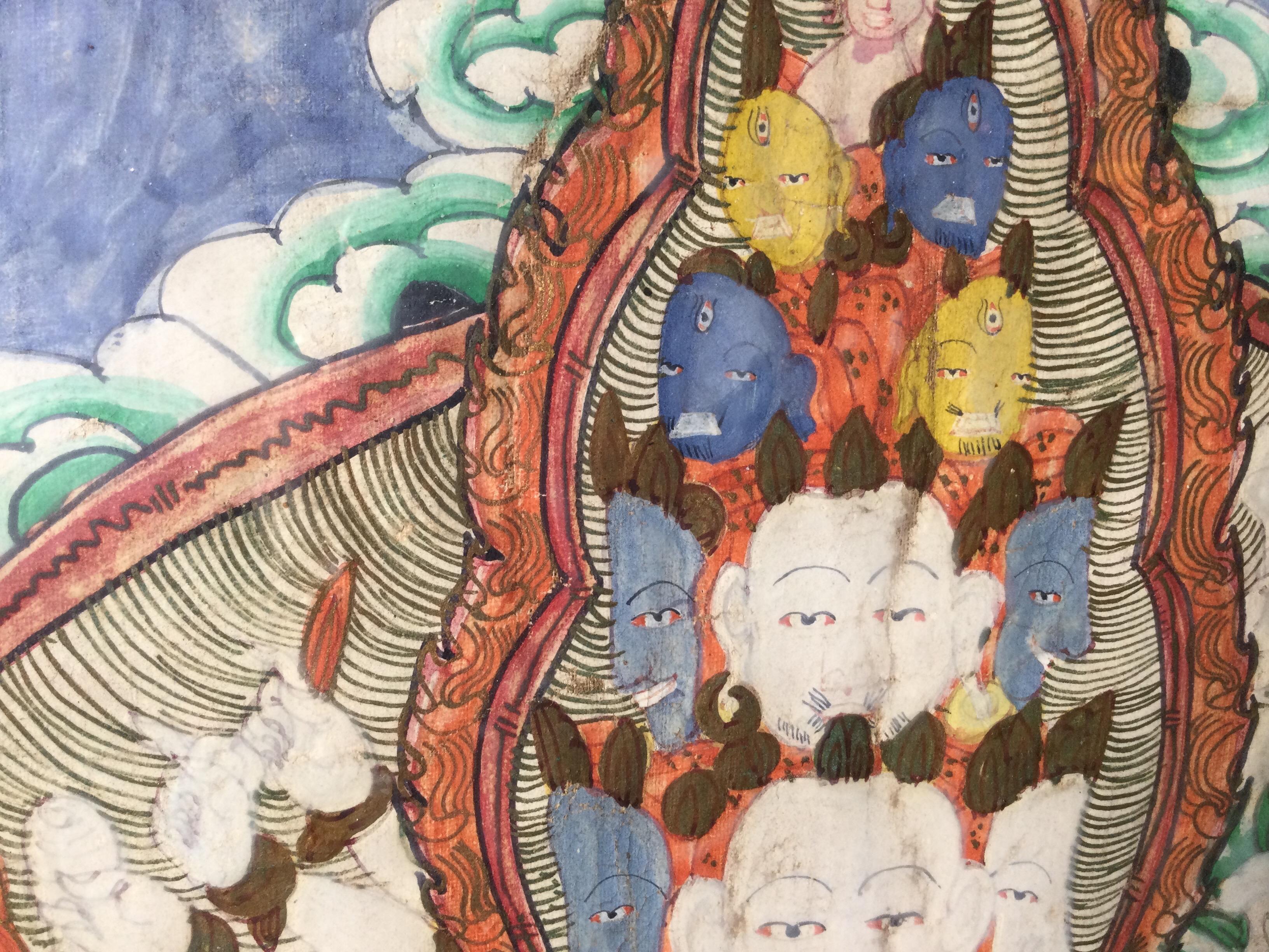 Tissu Ancienne tibétaine batike représentant une divinité en vente