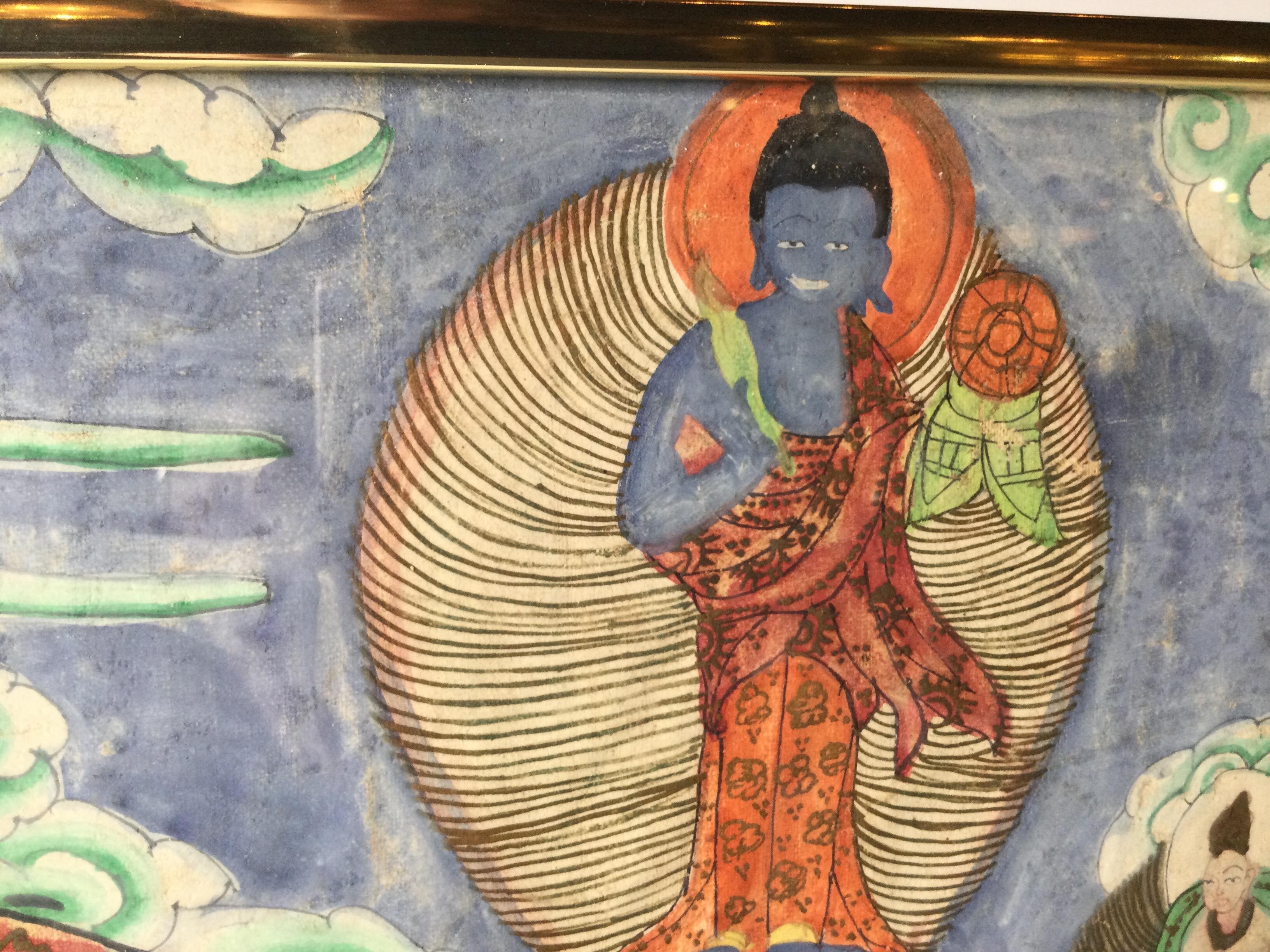 Fabric Antique Tibetan Thangka of a Deity For Sale