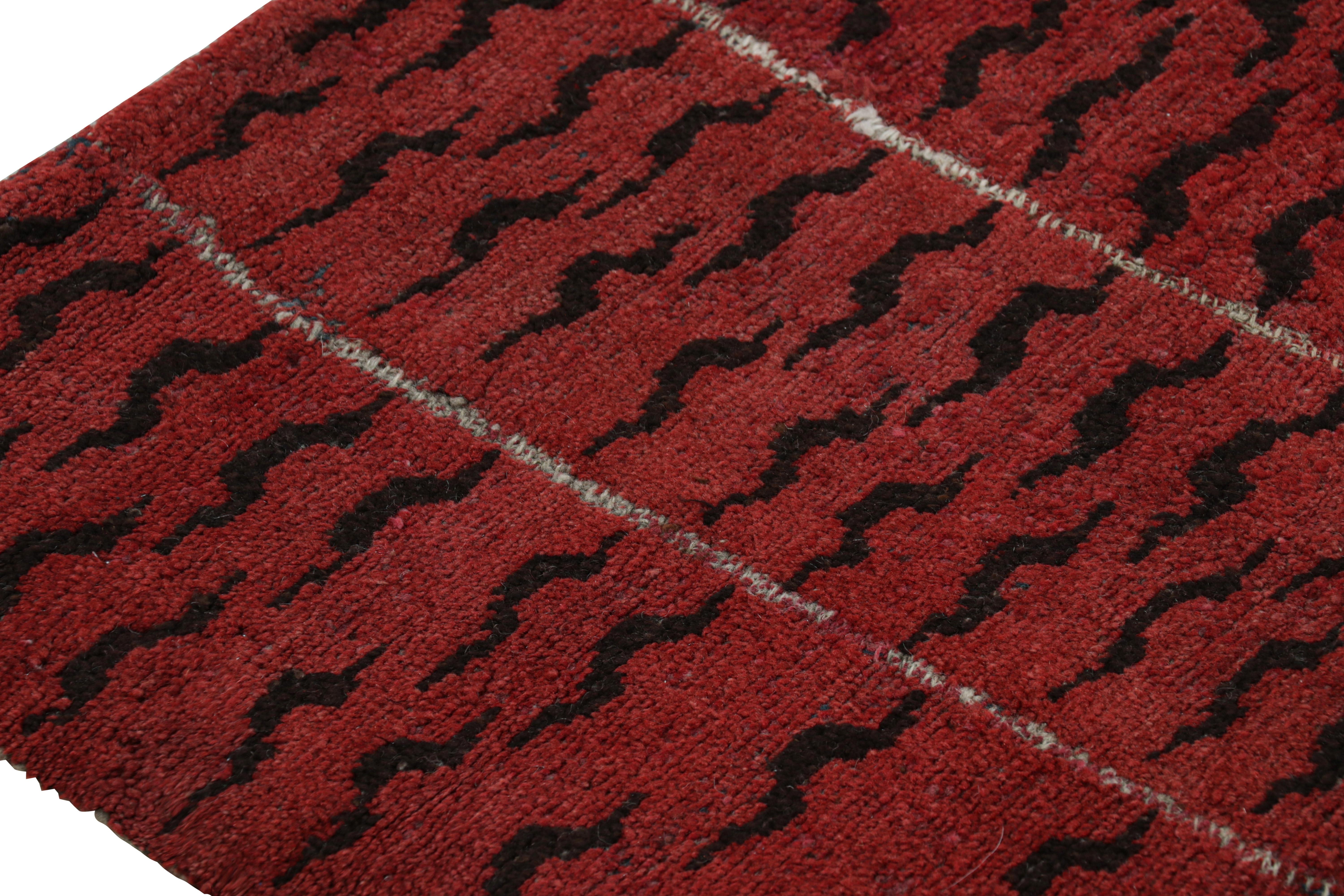 Wool Antique Tibetan Tiger Rug in Red with Black Animal Print, from Rug & Kilim For Sale