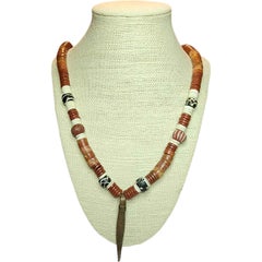 Antique Tibetan Tribal Necklace Conch Shell Heishi & Old Dzi Beads