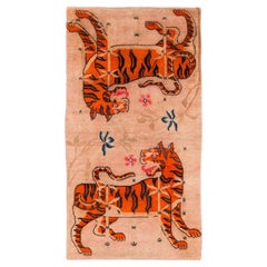 Tappeto antico tibetano a due tigri, tappeto accessorio, tappeto Khaden in lana