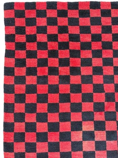 Antique Tibetan Wool Checkerboard Rug, Early 20th Century