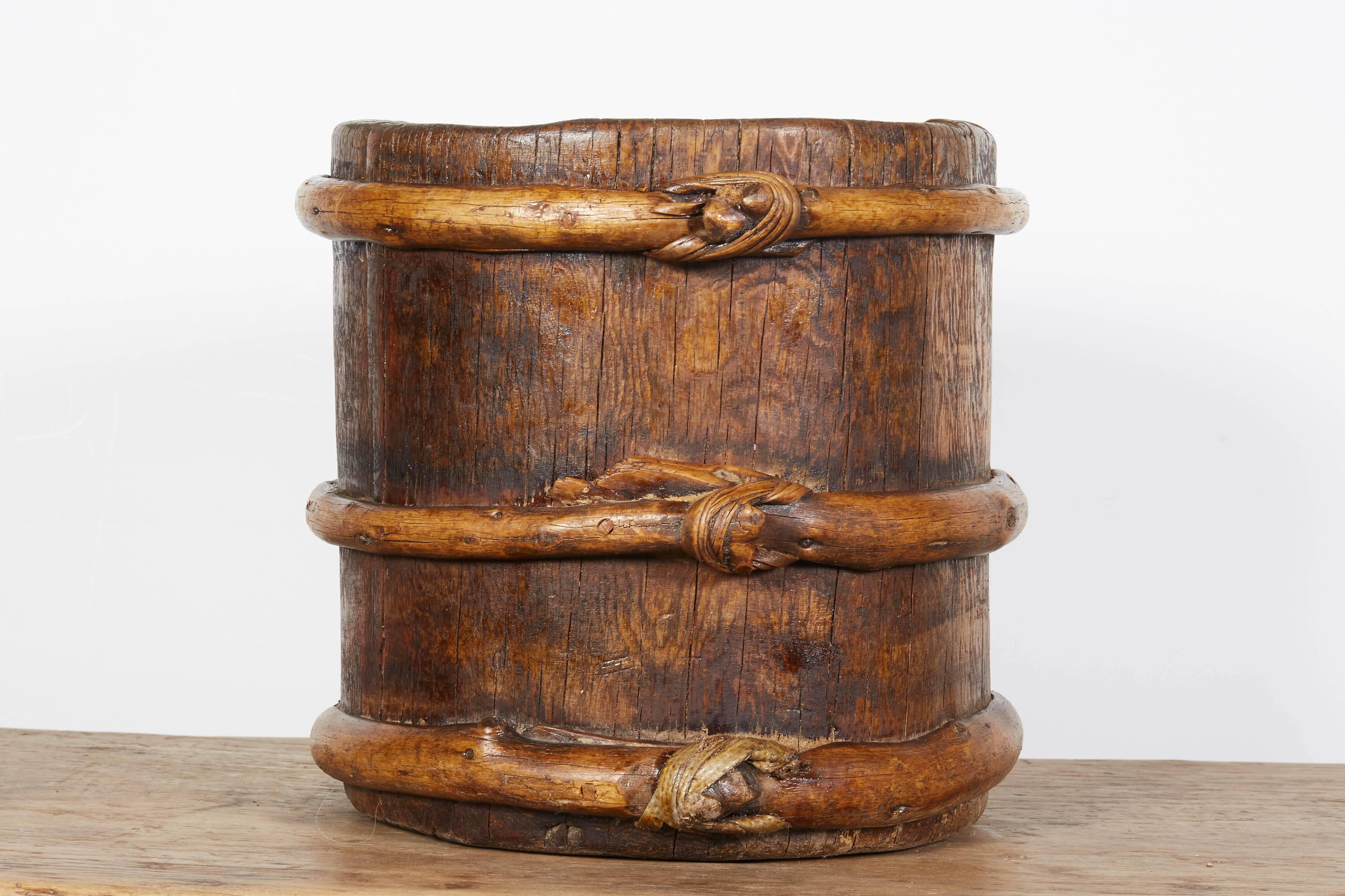 Chinese Antique Tibetan Yak Butter Churn with Decorative Knots For Sale
