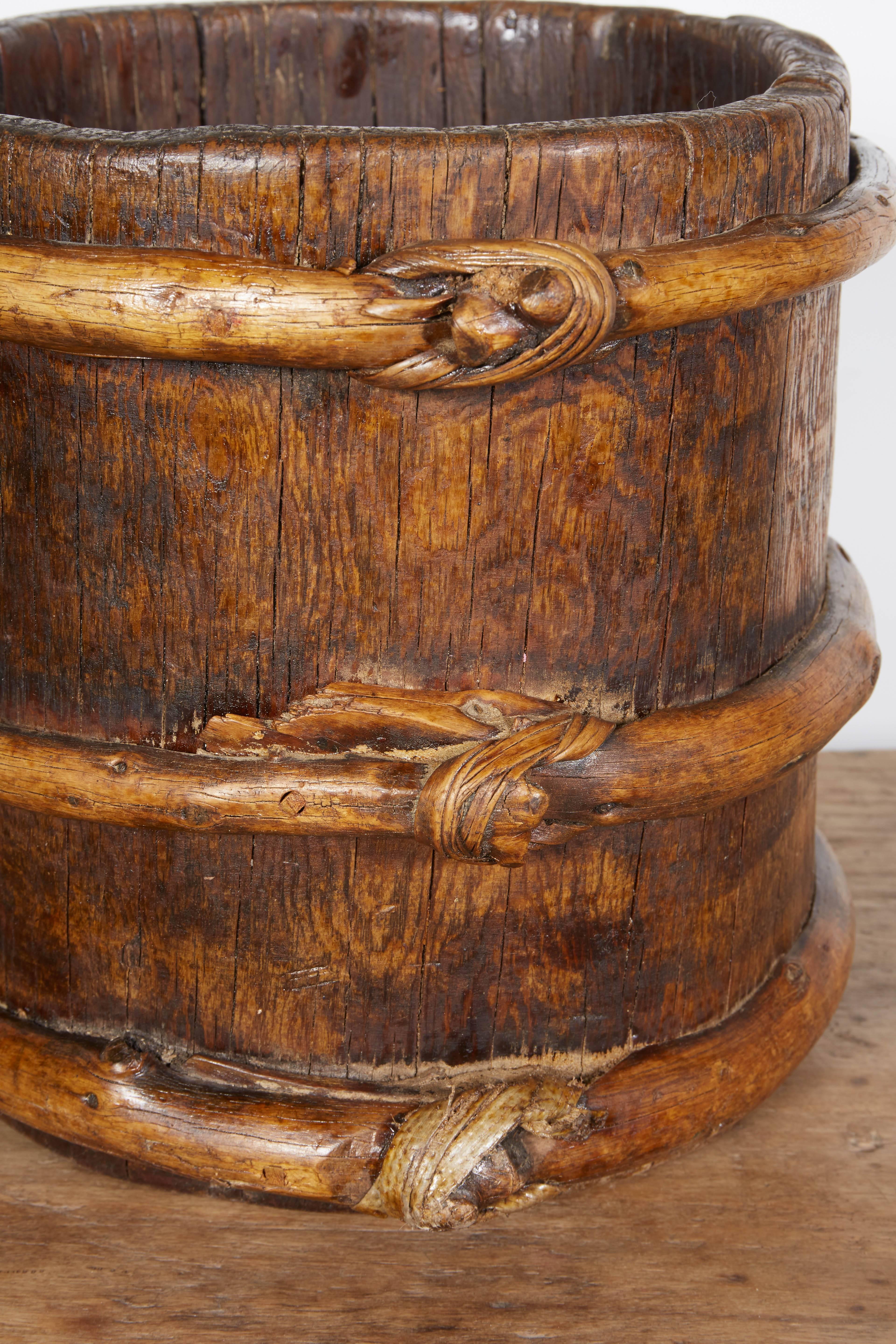 Antique Tibetan Yak Butter Churn with Decorative Knots In Good Condition For Sale In New York, NY
