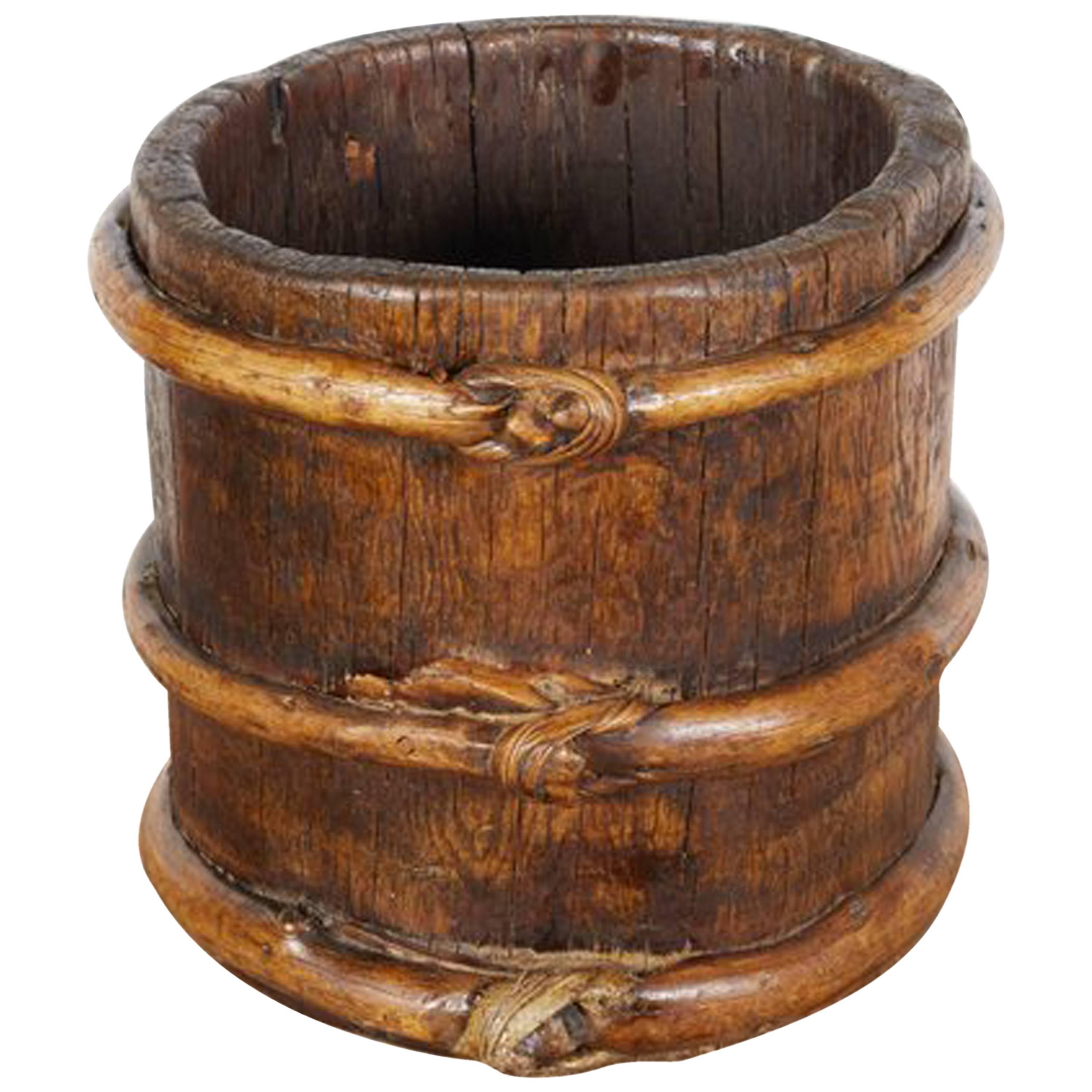 Antique Tibetan Yak Butter Churn with Decorative Knots For Sale