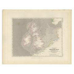 Antiguo Mapa de Mareas de los Mares Británicos por Johnston, "1850".