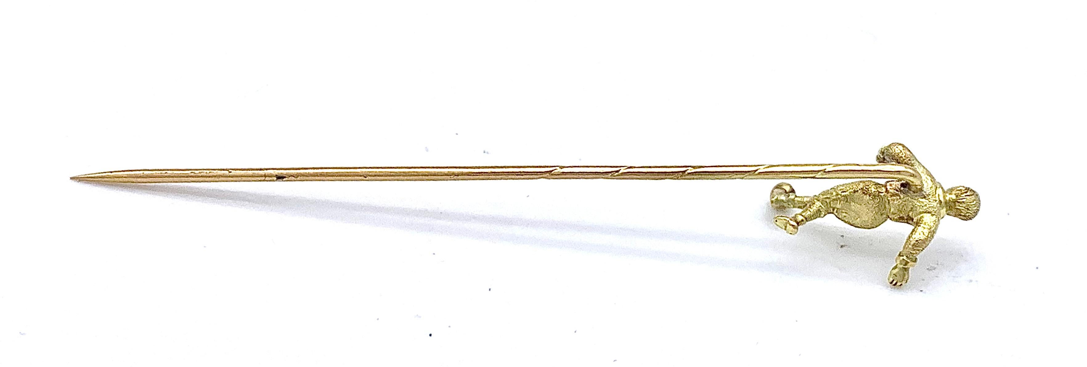 Antique Tie Pin Stick Pin Soccer Player Football Player 14 Karat Gold In Good Condition For Sale In Munich, Bavaria