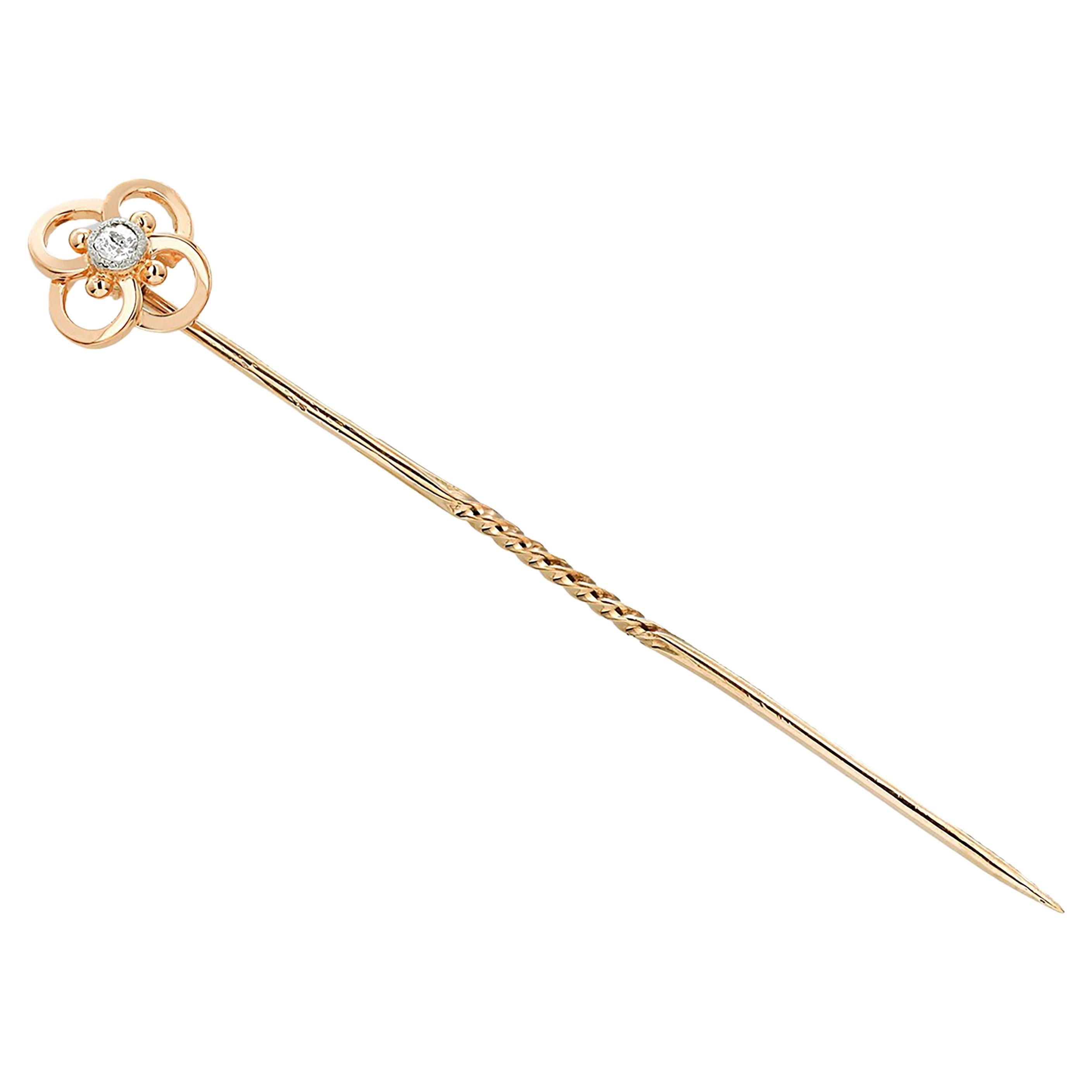 Antique Tie Pin with Diamond Fifteen Karat Yellow Gold