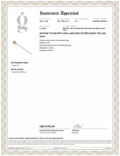 Antique Tie Pin with Opal and Ruby Fifteen Karat Yellow Gold