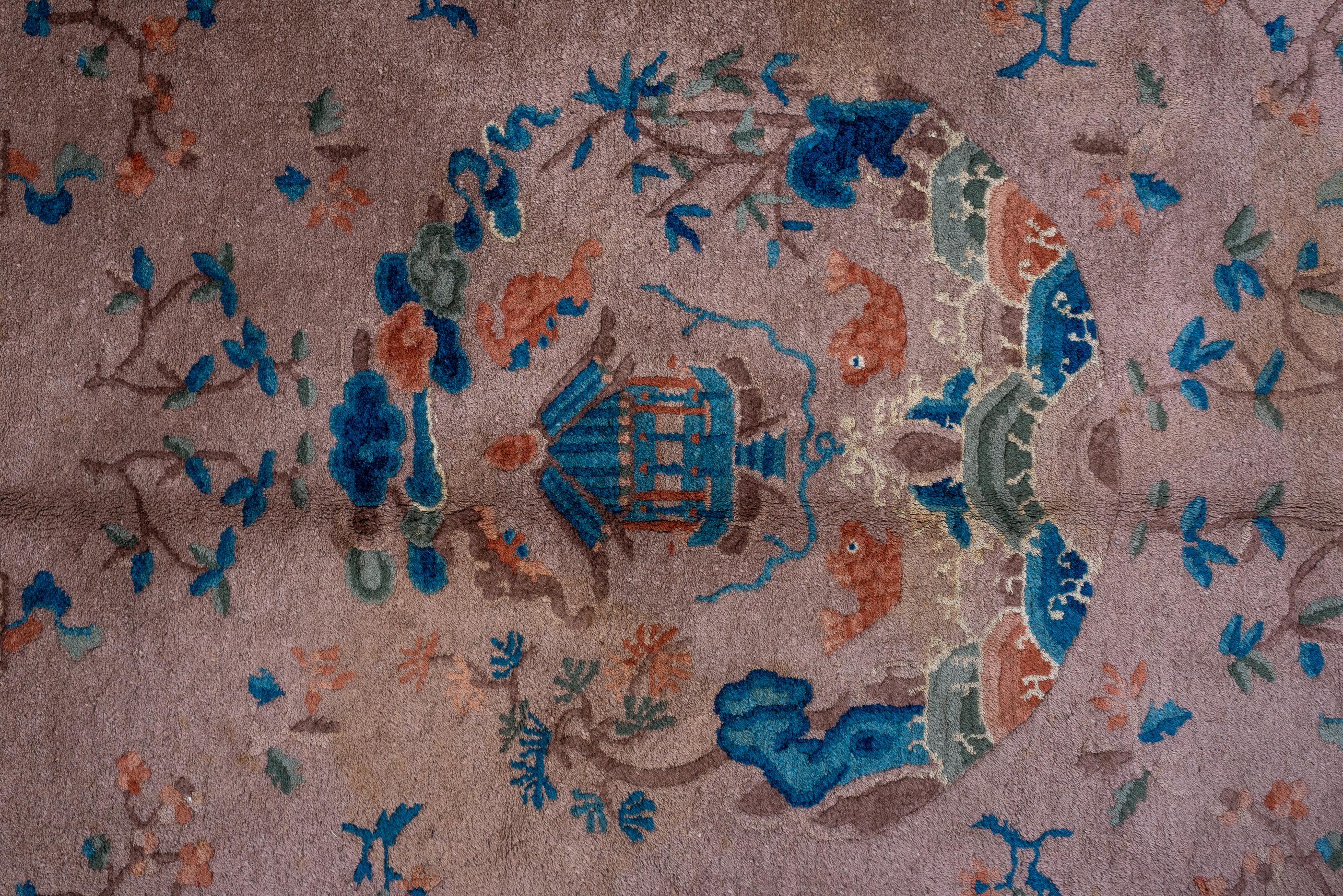Antique Tientsin Chinese Rug with Tan Field and Allover Chinese Motives In Good Condition For Sale In New York, NY