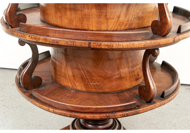 Antique Tiered Burled Mahogany Rotating Center Table with Cellerette