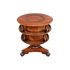 Antique Tiered Burled Mahogany Rotating Center Table with Cellerette