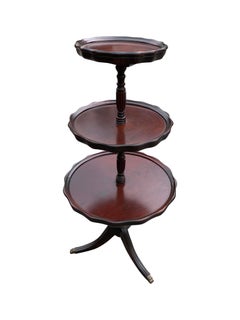 Antique Tiered Dessert Table Dumb Waiter With Brass Feet Accent in Mahogany Wood